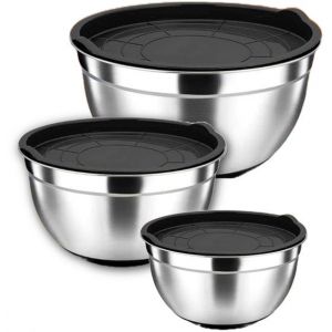 Ceruzo Bols à mélanger avec couvercle- set de 3 - acier inoxydable - 1 -2-3 Litres-Closeable-Stackable