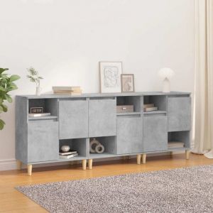 VidaXL Buffets 3 pcs, Meuble de Rangement avec Compartiments et Portes, Armoire de Rangement, Organisateur Int&eacute;rieur Salon, Scandinave, Gris B&eacute;ton Bois d'Ing&eacute;nierie