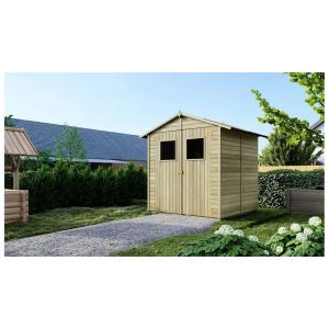 Abri de jardin en bois 3,46 m2 - 1,90x1,82 m - trait&eacute; - Couleur: vert