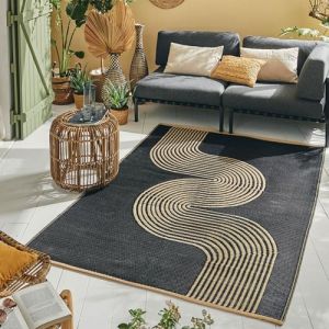 Nazar Tapis extérieur réversible motif vague - Noir - 180x280 cm