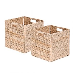 Box and beyond Lot 4 paniers de rangement poign&eacute;es jacinthe deau 31 x 31 x 31 cm