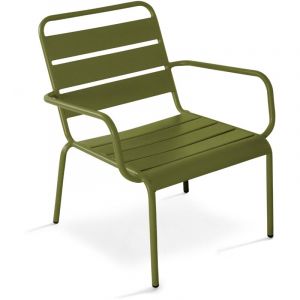 Oviala Fauteuil de jardin bas relax acier vert kaki - Palavas