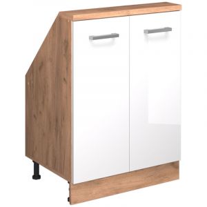 Armoire sous pente de toit Rion, Ch&ecirc;ne dor&eacute;/blanc brillant, avec 2 portes, Vicco