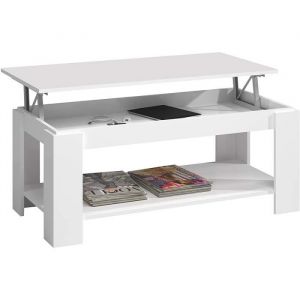 Image de Pegane Table Basse relevable coloris blanc artic - Longueur1 02 cm x Hauteur 43-54 cm x Profondeur 50 cm