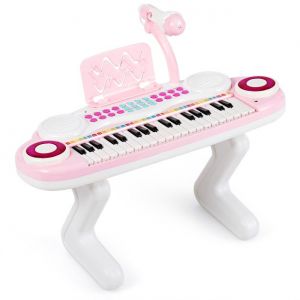 Clavier électrique à 37 touches pour enfants - Piano jouet avec microphone, lumière rythmique et pieds amovibles - Rose