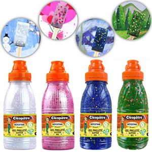 Cleopatre Lot de 4 Gels Pailletés décoratifs au Format de 250 ML (Neige, Cœur, Prairie, Nuit étoilée), Multi, 250ml