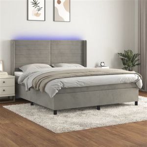 VidaXL Sommier &agrave; Lattes de Lit avec Matelas et LED, Lit Rembourr&eacute;, Lit Double, Lit Adulte de Chambre &agrave; Coucher Int&eacute;rieur, Moderne, Gris Clair 160x200 cm