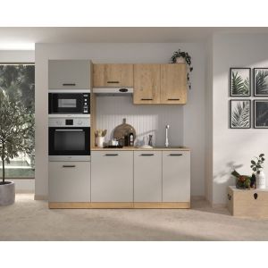 GAMI Cuisine compl&egrave;te ALPAGA 200 cm ch&ecirc;ne silva / gr&egrave;ge colonne four et plan de travail