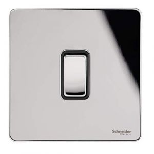 Image de Schneider Electric Interrupteur plaque chrome poli avec insert Noir 16AX - GU1412BPC