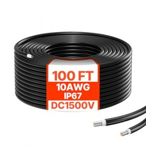 VEVOR Câble d'Extension de Panneau Solaire, 30,48 m, Calibre du Fil 10 AWG, CC 1500 V, Étanche IP67, pour Panneaux Solaires Domestiques, de Bateaux, Camping-cars, Toits, Systèmes Hors Réseau, Noir