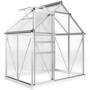 Outsunny Serre de jardin - aluminium polycarbonate - avec fondation, fen&ecirc;tre r&eacute;glable, porte coulissante - 192,5 x 131 x 200 cm
