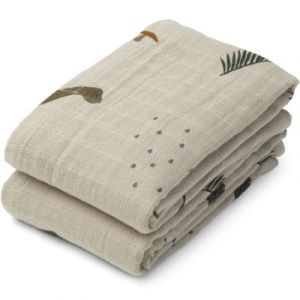 Liewood Lot de 2 langes en coton bio Lewis Dino Dark sandy mix (70 x 70 cm)