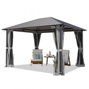 Image de TOOLPORT Tonnelle de Jardin 3x3,65 m avec Toit en Acier - Hardtop Pavillon avec 4 Parois latérales et 4 Moustiquaires en Gris