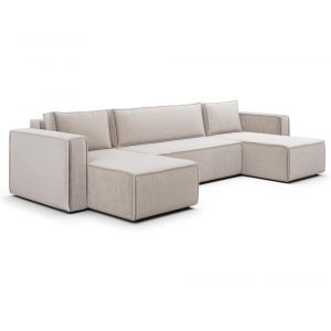 Canapé panoramique convertible en velours côtelé beige