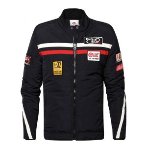 Petrol industries Blouson col mao boutonn&eacute; noir et brod&eacute;