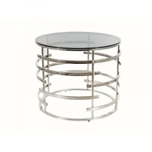 Table basse ronde en verre "Livia" - Transparent/Argenté - D 60 cm