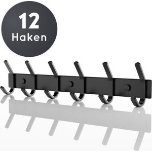 Porte-manteau mural Volcan - 12 crochets - Acier inoxydable - Porte-manteau mural - Industriel - Ruban adh&eacute;sif 3M - Noir