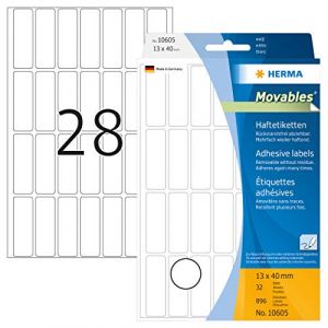 Herma Étiquettes "Movables" 13 x 40 mm, pour inscription à la main, blanc, adhésive, recollent plusieurs fois, amoviblesans traces Contenu: 896 étiquettes sur 3