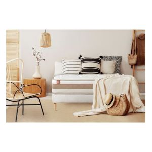 Ensemble sommier matelas LE TENDRE 90x190cm Ressorts ensac s + Mémoire de forme 7 zones de confort Ep 28cm + sommier Blanc