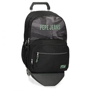 Pepe Jeans Davis Sac à Dos Scolaire Double Compartiment avec Chariot Noir 32 x 45 x 16 cm Polyester 21,6 l