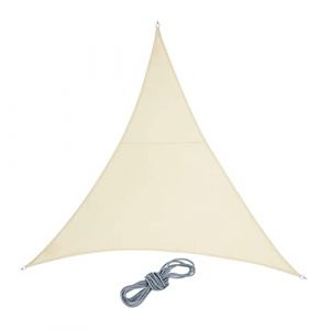 Relaxdays Voile d'ombrage Triangle, Tissu PES, imperméable, concave, Toile Soleil avec Cordes, 3 x 3 x 3 m, Beige