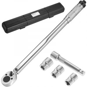 TecTake Kit clé dynamométrique 5 pièces - clé plate, clé à douille, clé de torsion - argent