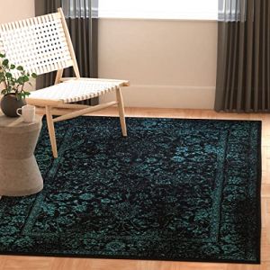 Tapis de salon interieur en noir & bleu canard, 122 x 183 cm