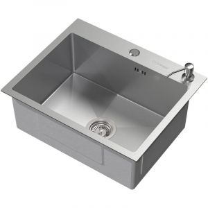 Ml-design - vier de Cuisine, 55 x 45 cm, avec Vidage et Distributeur de Savon, en Acier Inoxydable, Argent, Évier avec Bassin, Montage Sur Plan ou à