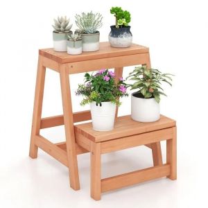 Costway Escabeau 2 Marches, Marche Pied Pliable 3 En 1, Structure En H, Jardiniere Balcon, Charge 250 Kg, 50 &times; 39 &times; 45 Cm, Naturel