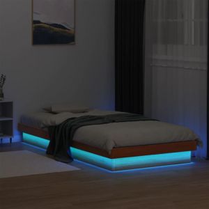 VidaXL Cadre de Lit à LED, Lit Simple avec Sommier à Lattes, Lit Adulte, Lit Adulte de Chambre, Moderne, Cire Marron 100x200 cm Bois de Pin Massif