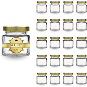 20x Pot en Verre Carré pour Épices 80ml avec Couvercle - Bocaux Rangement Cuisine - Épices Confiture
