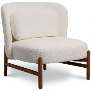 Privatefloor Fauteuil en bois et en Bouclette Fausse Fourrure Tapiss&eacute;e - Boucles Blanches - Brina Blanc