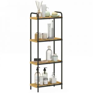 Homcom Étagère Salle de Bain Bambou, 4 Niveaux, étagère de Rangement étroite autoportante Cadre en Acier pour Salon, Salle à Manger, Balcon, Cuisine, 41,5 x 21,5 x 106 cm, Noir et Effet Bois Naturel