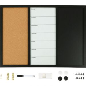 Relaxdays Tableau 3-en-1 Blanc, li&egrave;ge, Ardoise, magn&eacute;tique, 50x70 cm, Multicolore