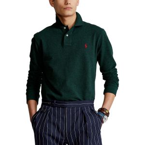 Ralph Lauren Polo ajusté coton piqué manches longues Vert Polo