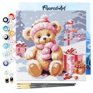 Mini peinture au numéro : Ours en Peluche et Cadeaux - toile tendue sur chassis