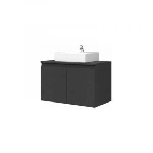 Image de Meuble Vasque de Salle de bain 2 portes Gris Mat Laqué L 80 x P 46 x H 50 cm CINA
