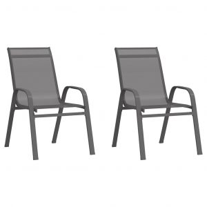 Image de VidaXL Chaises empilables de jardin 2 pcs Gris Tissu textilène