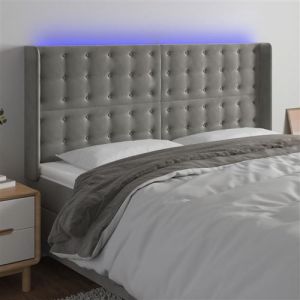 VidaXL Tête de Lit à LED Meuble de Chambre à Coucher Accessoire de Lit Double Tête de Cadre de Lit Intérieur Gris Clair 183x16x118/128 cm Velours