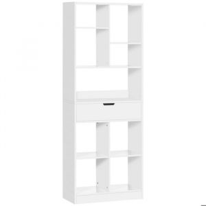 Homcom Bibliothèque étagère - tiroir, étagère, 8 compartiments - dim. 60 x 26 x 158 cm - blanc