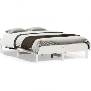 VidaXL Cadre de Lit, Sommier &agrave; Lattes sur Pieds, Lit Double d'Int&eacute;rieur, Lit Adulte, Meuble de Chambre &agrave; Coucher, Moderne, Blanc 140x190 cm Bois de Pin Massif