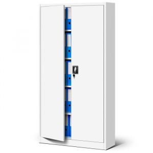 Jan Nowak Armoire de Bureau métallique 4 étagères tôle d'acier revêtement en Poudre 185 cm x 90 cm x 40 cm (Blanc)