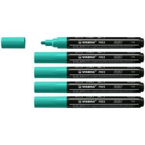 Stabilo Marqueur acrylique FREE Acrylic T300 - Lot x 5 marqueurs peinture - Pointe moyenne - vert turquoise