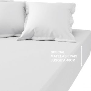 Drap-housse grand bonnet XL percale de coton TERTIO - Blanc