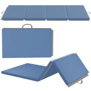 Homcom Tapis de gymnastique - pliable en 4 - portable avec poignées - revêtement synthétique - 180 x 80 x 5 cm - bleu clair