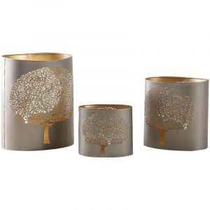 Aubry Gaspard Photophores en métal gris Arbre de vie (Lot de 3)