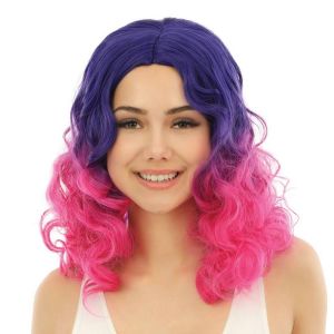 Ruedelafete Perruque manga longue boucl&eacute;e luxe Violet/Rose