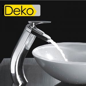 Image de Ideko Robinet Mitigeur lavabo cascade Niagara en laiton céramique salle de bain haut de bec & flexible