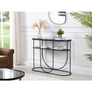 Console avec 1 étagère en métal et verre fumé - Noir et Transparent - PRETORIA