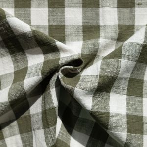 Toile coton flammé vichy XL vert kaki - Mondial Tissus